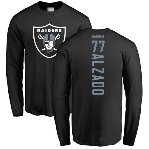 Men Oakland Raiders Black Lyle Alzado Backer NFL Football #77 Long Sleeve T Shirt